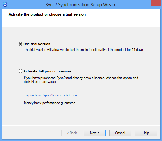 Sync2 Synchronization Wizard Step 1