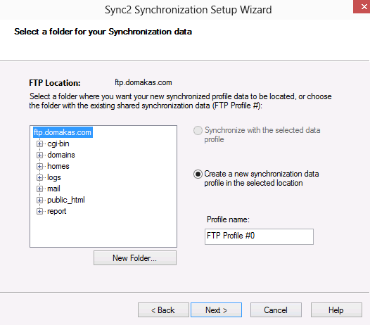 Select FTP Synchronization Folder